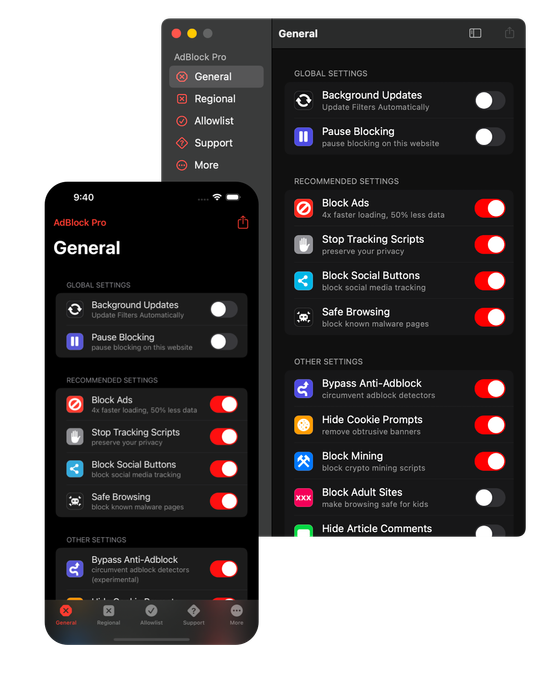 AdBlock Pro Light Mode iPhone & Mac App