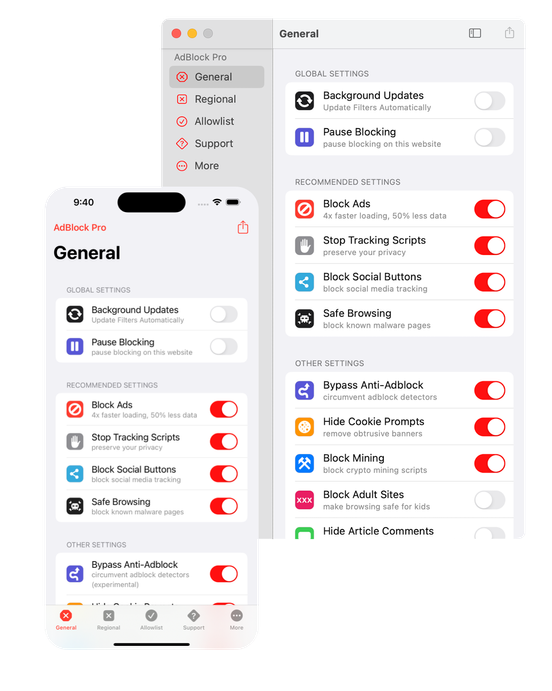 AdBlock Pro Dark Mode iPhone & Mac App